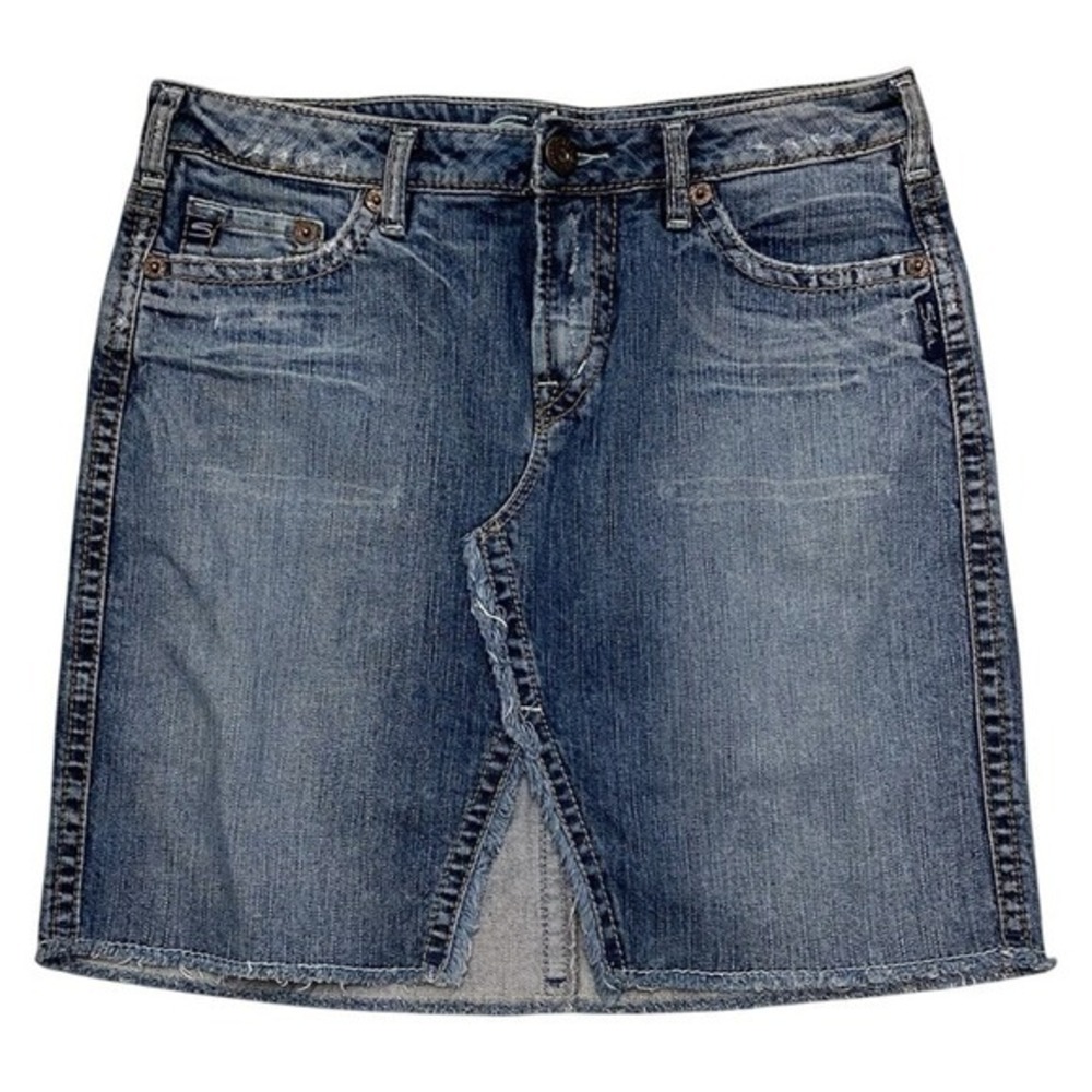 Silver Jeans Festival Y2K ANA Denim Mini‎ Skirt Blue Distressed Frayed Womens 29